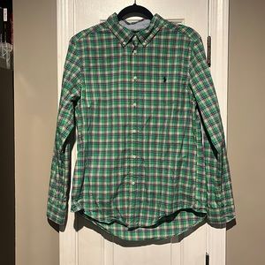 Ralph Lauren Boys Youth Size 18-20 XL Green Plaid Button Down Long Sleev…